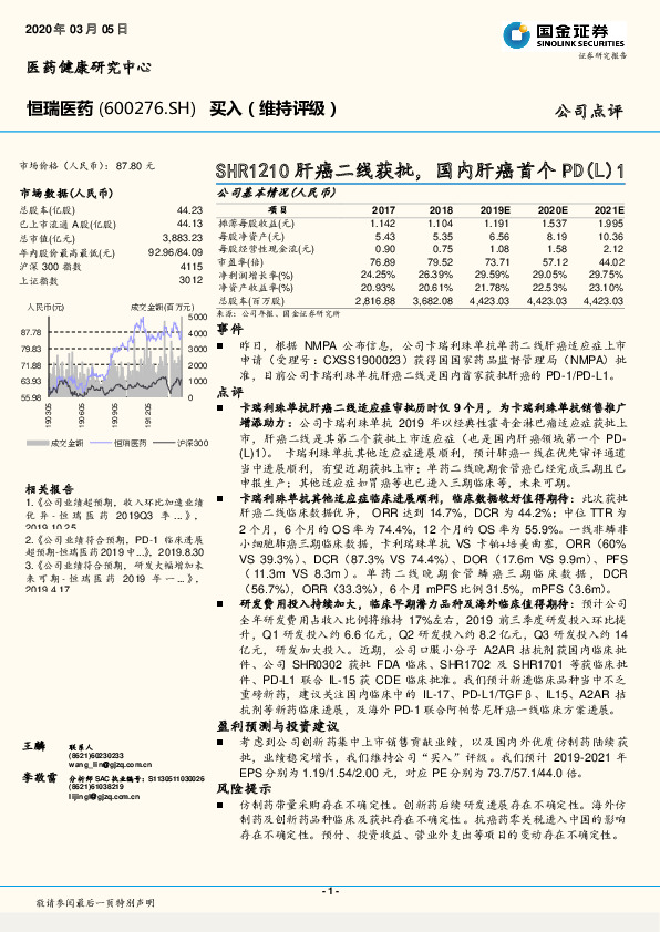 SHR1210肝癌二线获批，国内肝癌首个PD（L）1
