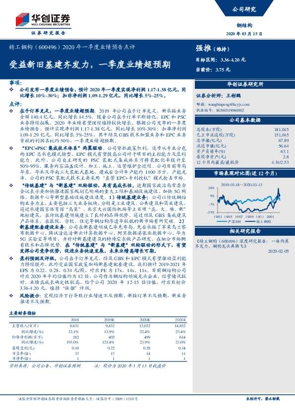 2020年一季度业绩预告点评：受益新旧基建齐发力，一季度业绩超预期