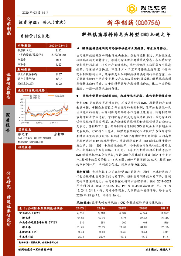 解热镇痛原料药龙头转型CMO加速之年