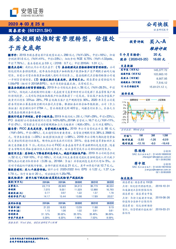基金投顾助推财富管理转型，估值处于历史底