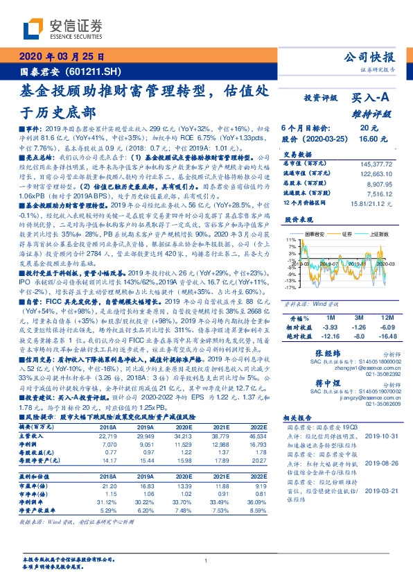 基金投顾助推财富管理转型，估值处于历史底