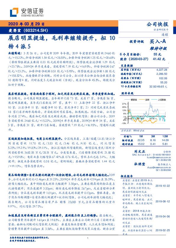 展店明显提速，毛利率继续提升，拟10转4派5