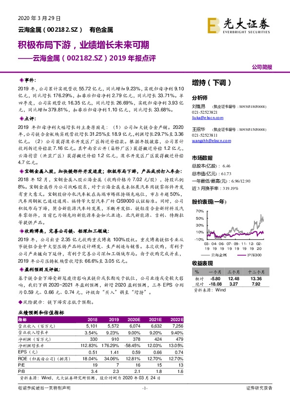2019年报点评：积极布局下游，业绩增长未来可期