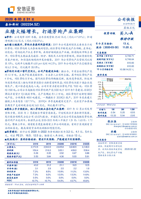 业绩大幅增长，打造芳纶产业集群