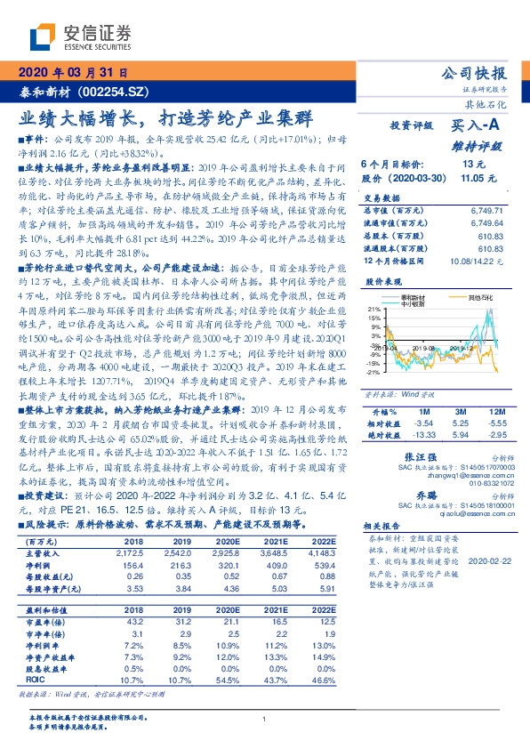 业绩大幅增长，打造芳纶产业集群