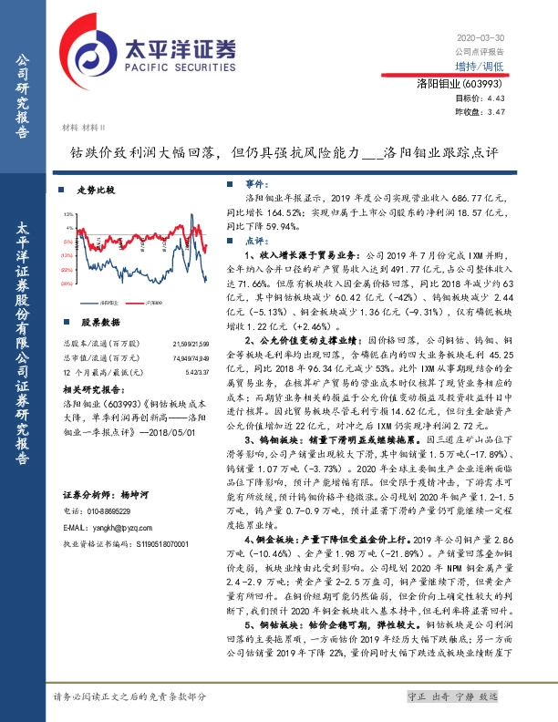 洛阳钼业跟踪点评：钴跌价致利润大幅回落，但仍具强抗风险能力