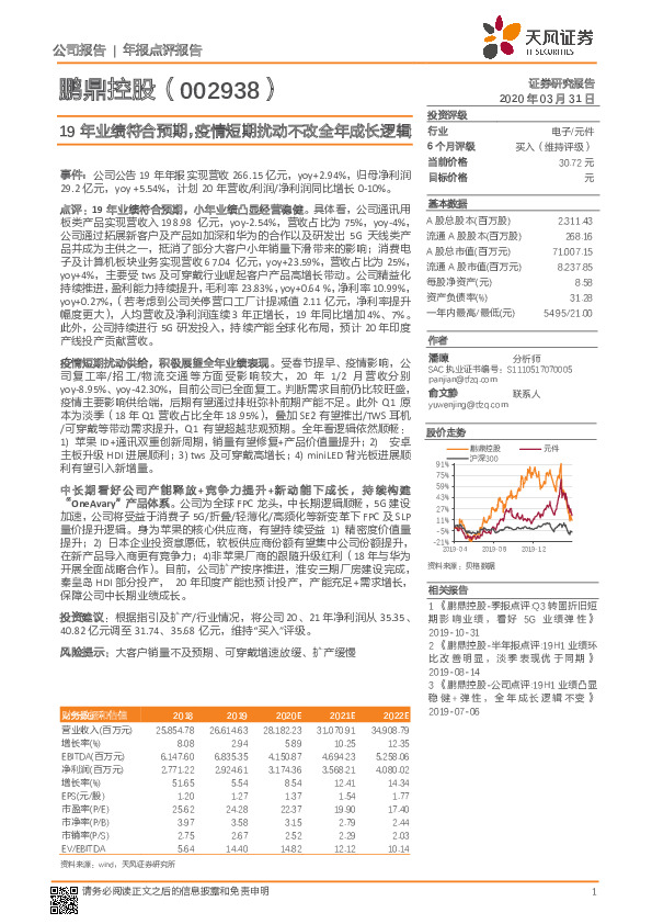 19年业绩符合预期，疫情短期扰动不改全年成长逻辑