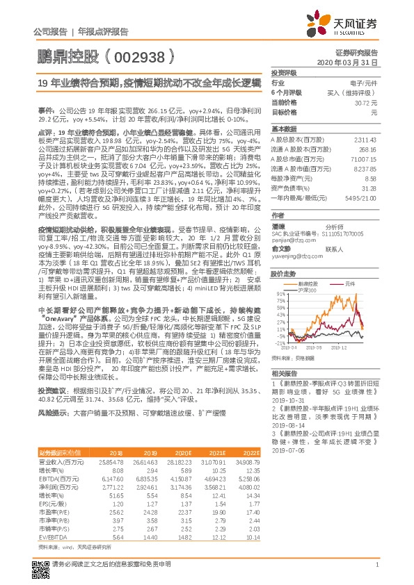 19年业绩符合预期，疫情短期扰动不改全年成长逻辑