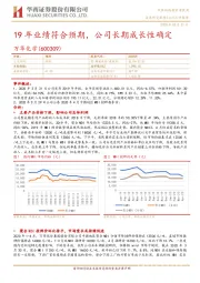 19年业绩符合预期，公司长期成长性确定