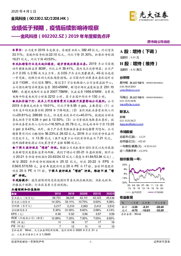 2019年年度报告点评：业绩低于预期，疫情后续影响待观察