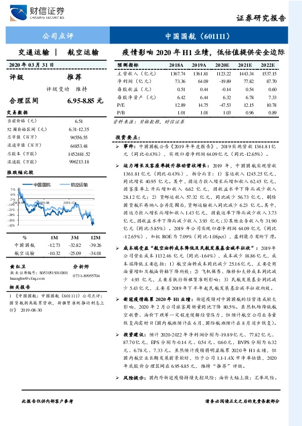 疫情影响2020年H1业绩，低估值提供安全边际