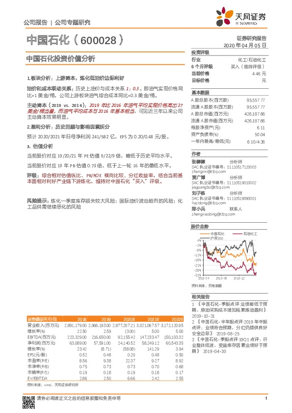 中国石化投资价值分析