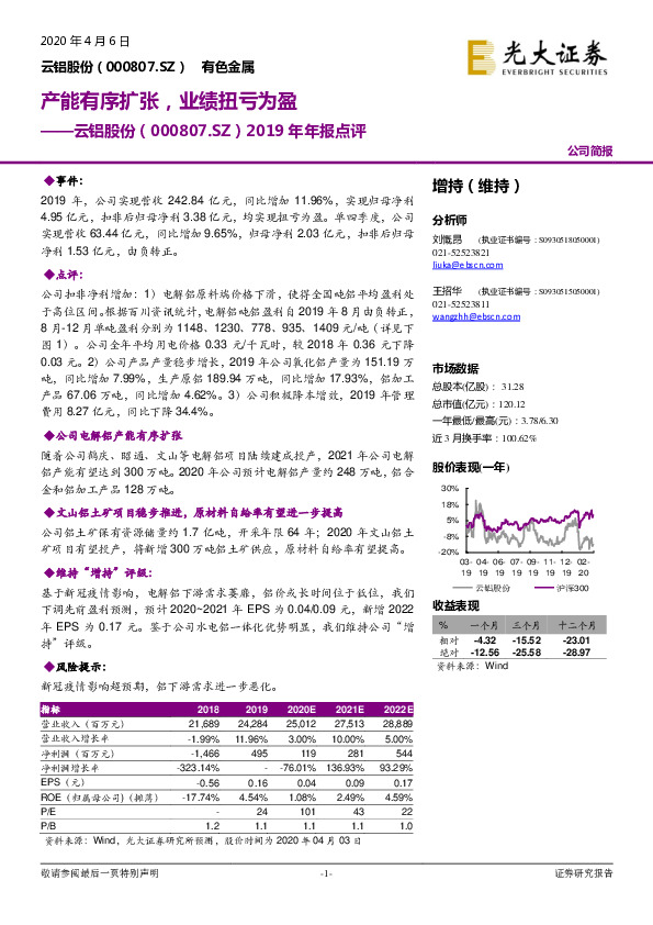 2019年年报点评：产能有序扩张，业绩扭亏为盈