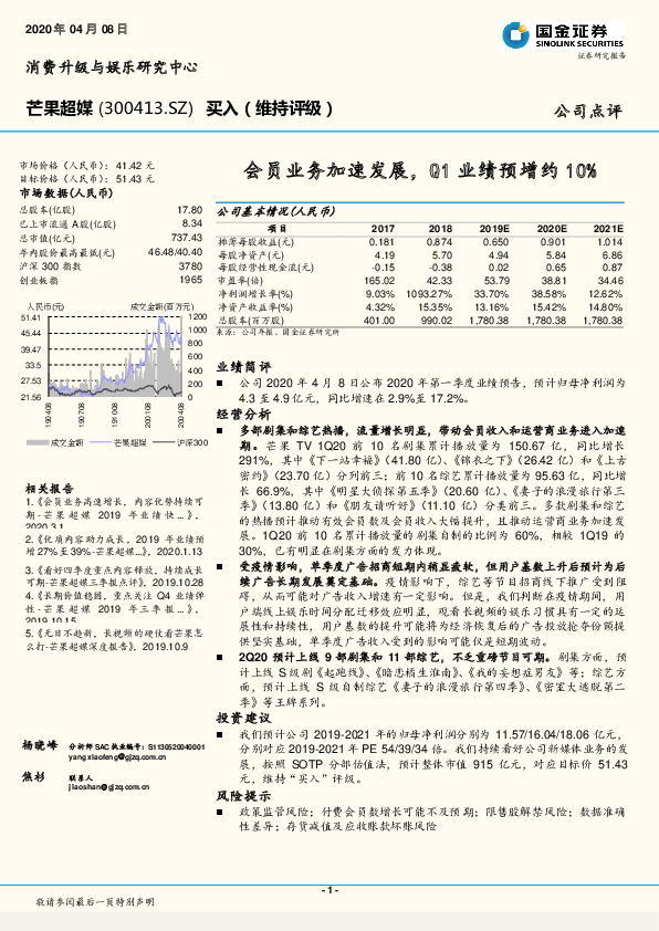 会员业务加速发展，Q1业绩预增约10%