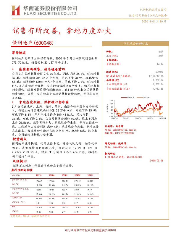 销售有所改善，拿地力度加大