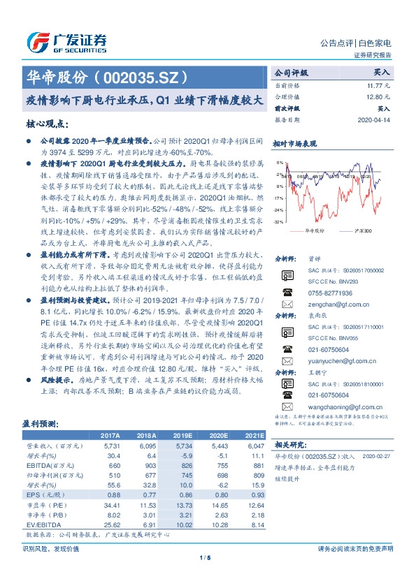 疫情影响下厨电行业承压，Q1业绩下滑幅度较大