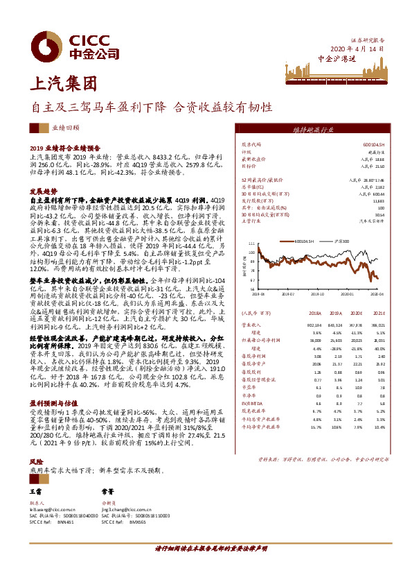 自主及三驾马车盈利下降 合资收益较有韧性