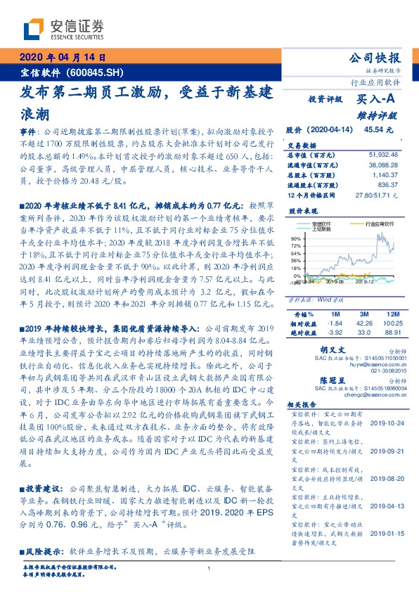 发布第二期员工激励，受益于新基建浪潮
