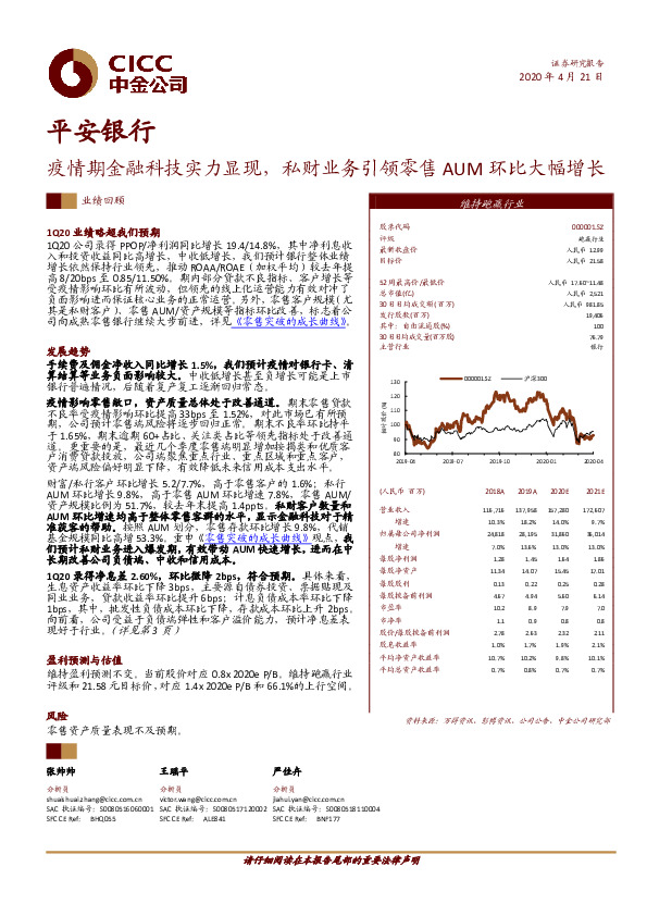 疫情期金融科技实力显现，私财业务引领零售AUM环比大幅增长