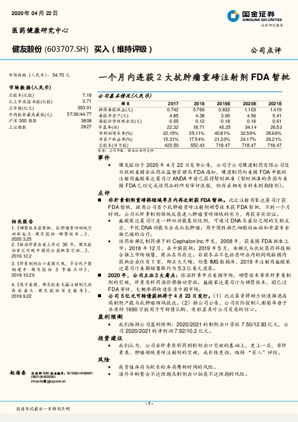 一个月内连获2大抗肿瘤重磅注射剂FDA暂批