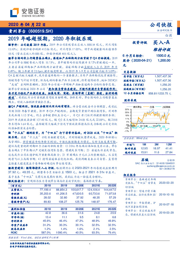 2019年略超预期，2020年积极乐观
