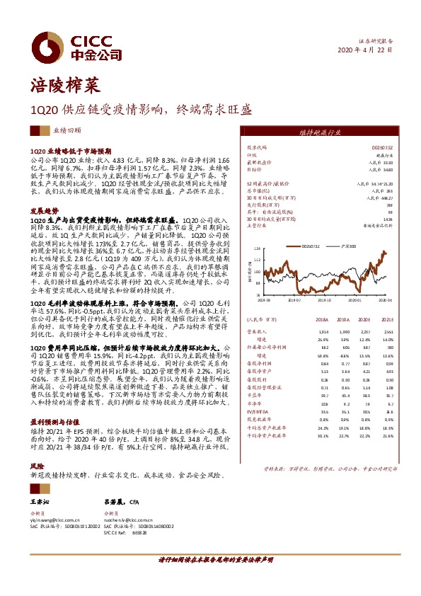 1Q20供应链受疫情影响，终端需求旺盛