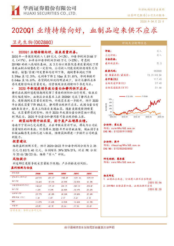 2020Q1业绩持续向好，血制品迎来供不应求