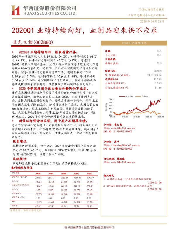 2020Q1业绩持续向好，血制品迎来供不应求