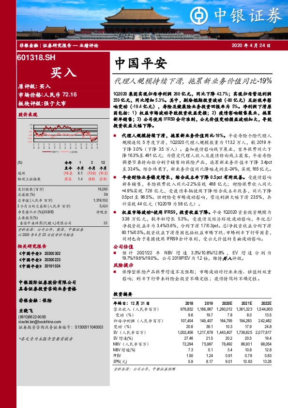 代理人规模持续下滑，拖累新业务价值同比-19%