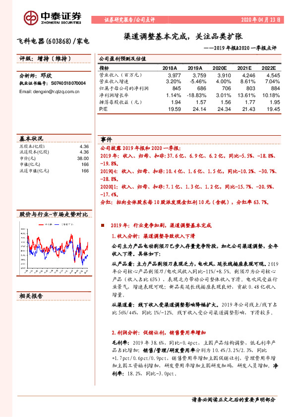 2019年报&2020一季报点评：渠道调整基本完成，关注品类扩张