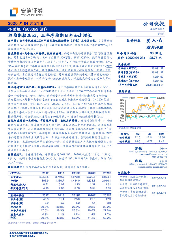 拟推期权激励，三年考核期目标加速增长