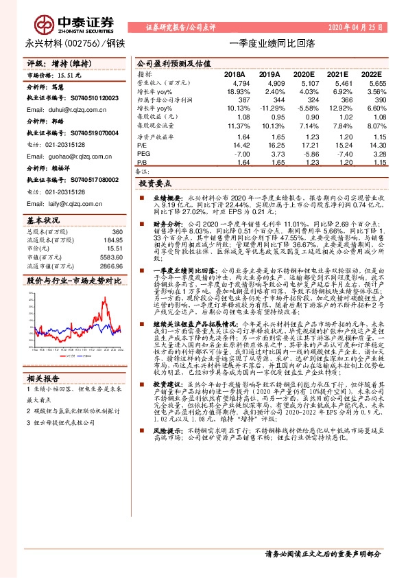 一季度业绩同比回落