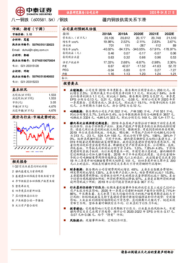 疆内钢铁供需关系下滑