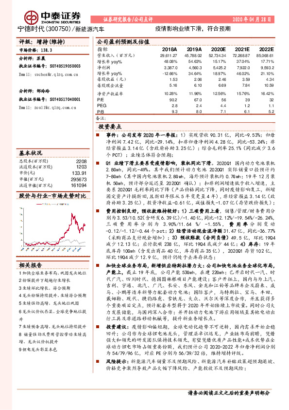 疫情影响业绩下滑，符合预期