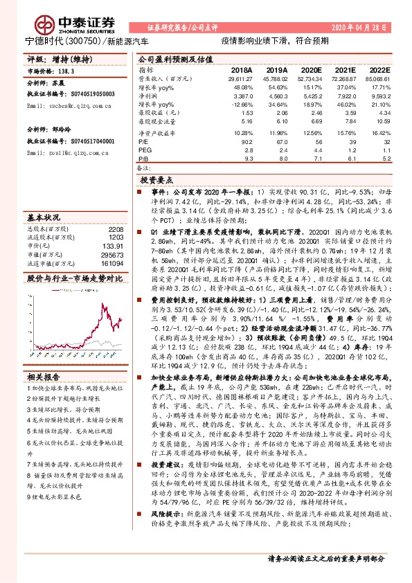 疫情影响业绩下滑，符合预期