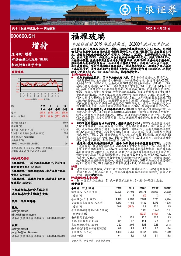 非经损益致2019年业绩承压，2020Q1表现优于行业