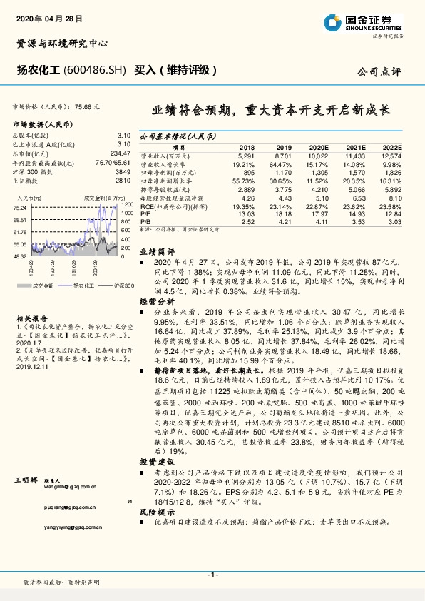 业绩符合预期,重大资本开支开启新成长