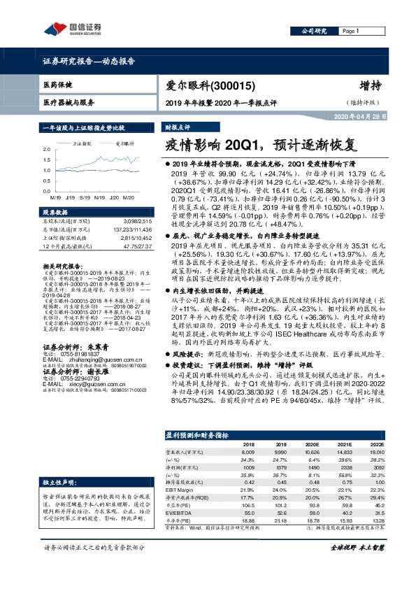 2019年年报暨2020年一季报点评：疫情影响20Q1，预计逐渐恢复