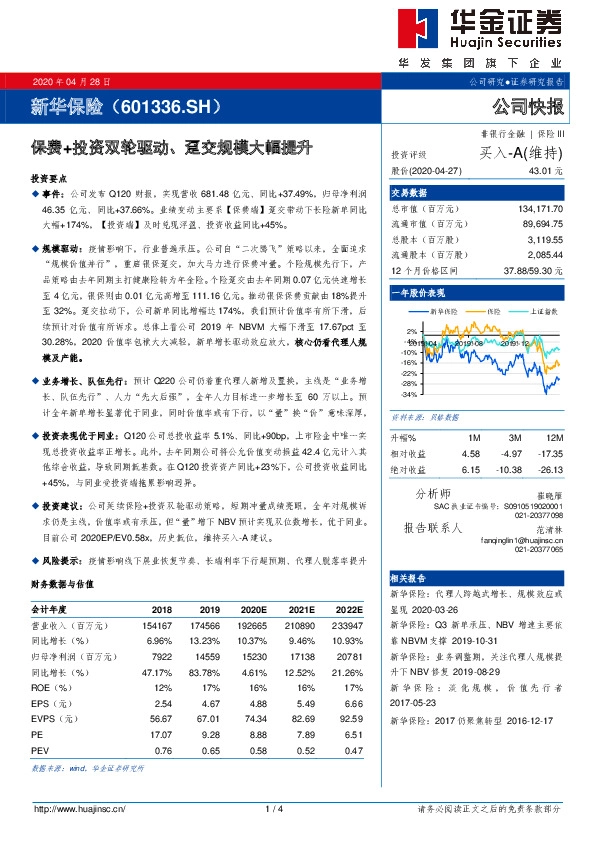 保费+投资双轮驱动、趸交规模大幅提升