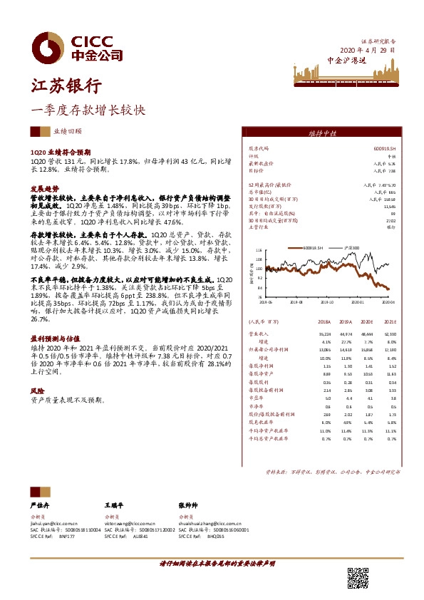 一季度存款增长较快