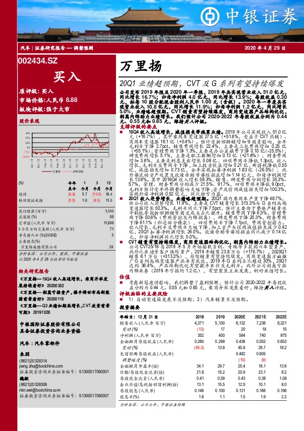 20Q1业绩超预期，CVT及G系列有望持续爆发