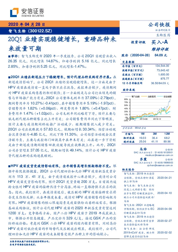 20Q1业绩实现稳健增长，重磅品种未来放量可期