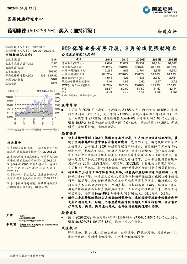 BCP保障业务有序开展，3月份恢复强劲增长