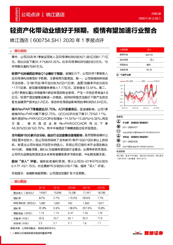 2020年1季报点评：轻资产化带动业绩好于预期，疫情有望加速行业整合