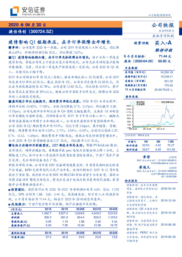 疫情影响Q1短期承压，在手订单保障全年增长