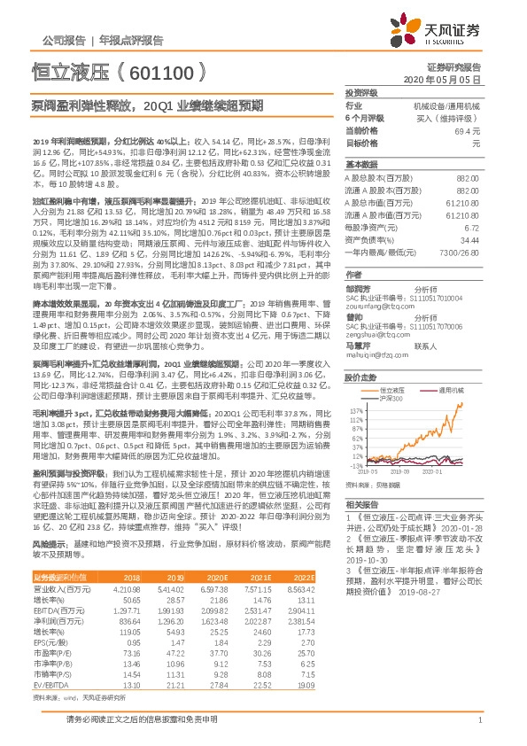 泵阀盈利弹性释放，20Q1业绩继续超预期