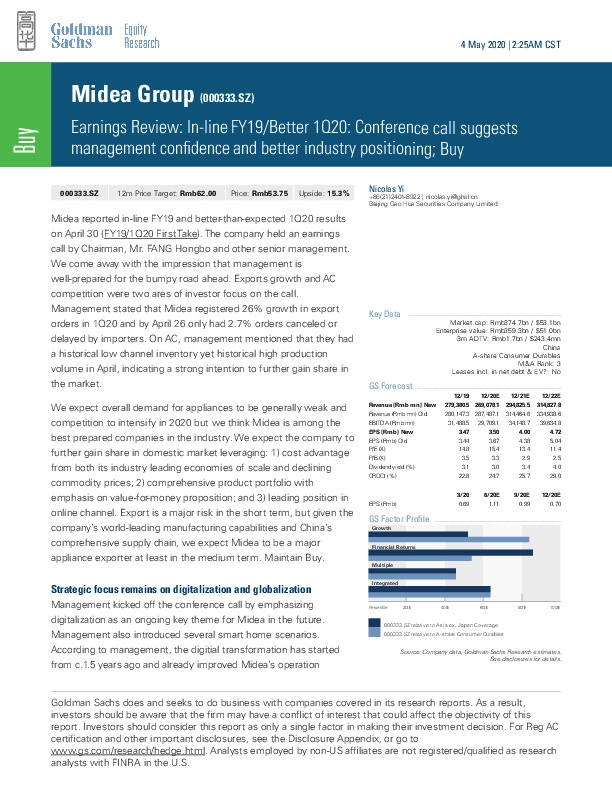 Earnings Review: In-line FY19/Better 1Q20: Conference call suggests management confidence and better industry positioning; Buy