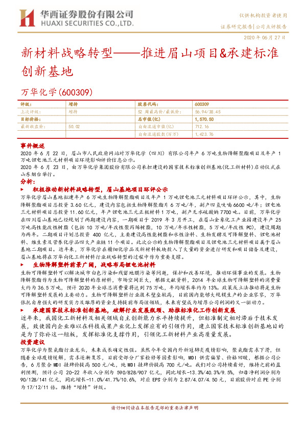 新材料战略转型：推进眉山项目&承建标准创新基地