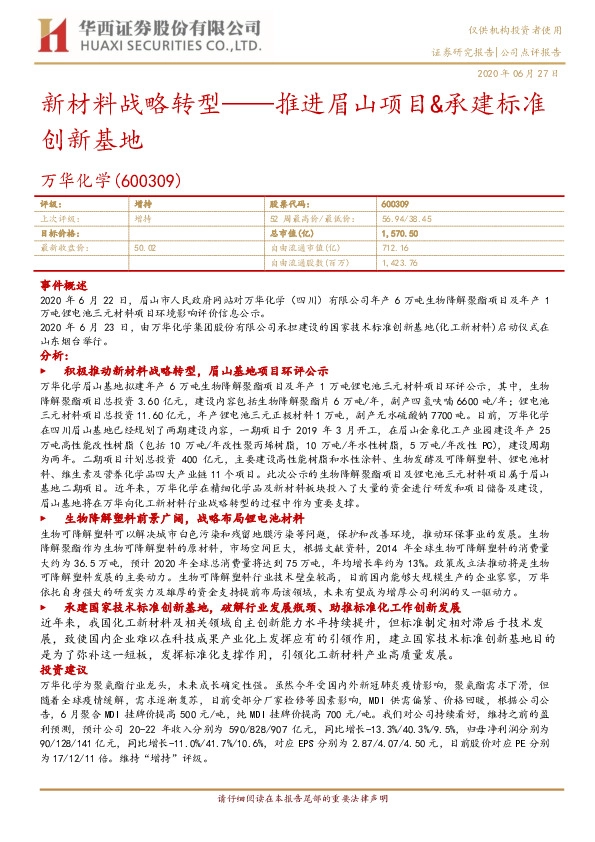 新材料战略转型：推进眉山项目&承建标准创新基地