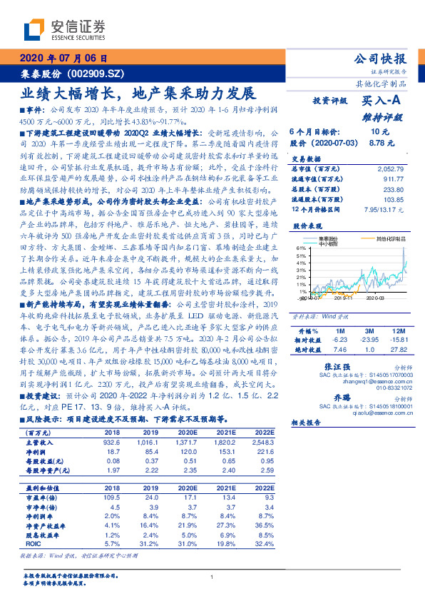 业绩大幅增长，地产集采助力发展